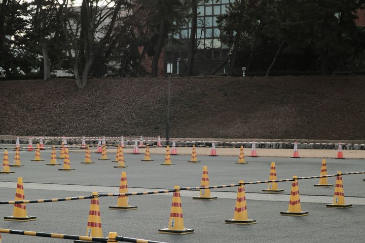Cones set out for low-speed manoeuvre practice